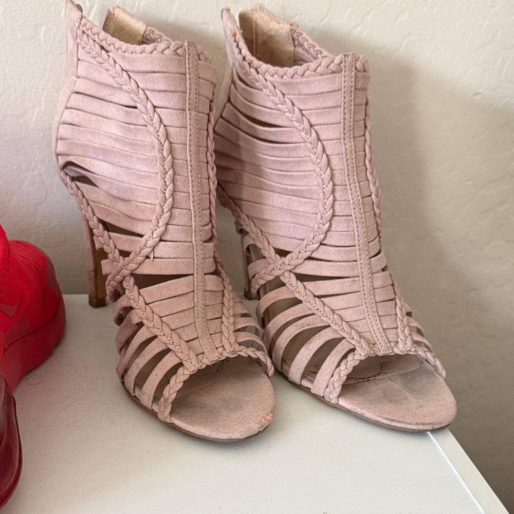 Braided Pink Women's Heeled Sandals